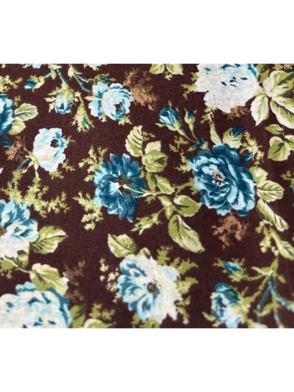 Floral Cotton Fabric Brown Blue Green Roses 35x44" Sewing Quilting Craft - Picture 2 of 11